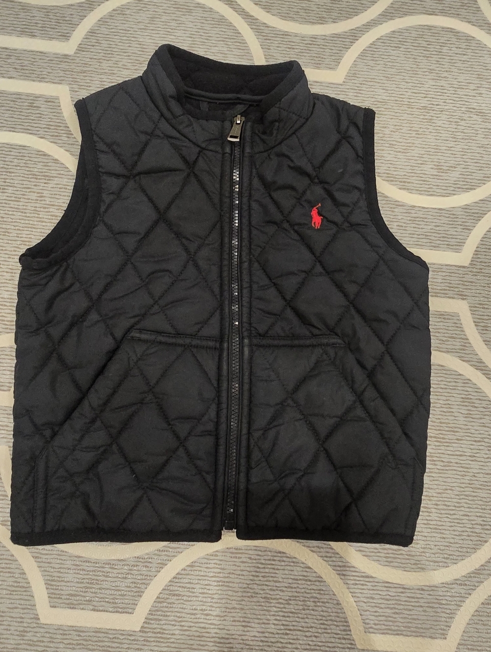 GUC Ralph Lauren Kids Black Quilted Vest with Red Pony Logo 24M